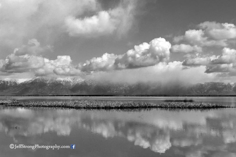 cloud reflections on the bear river migratory bird refuge.