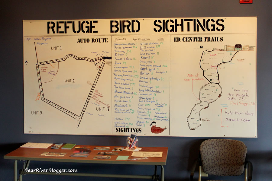 bird sighting board at the bear river migratory bird refuge