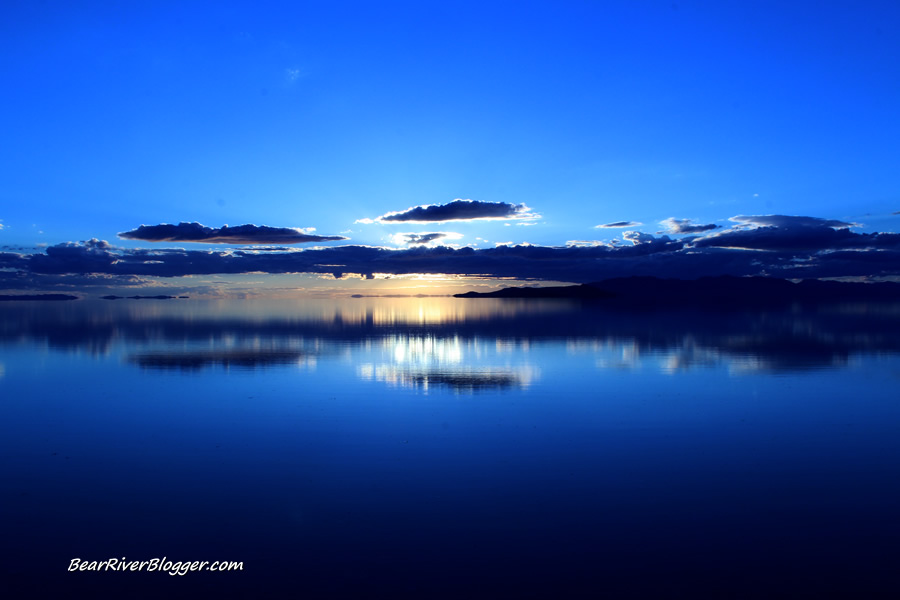 sunset on the great salt lake in utah.