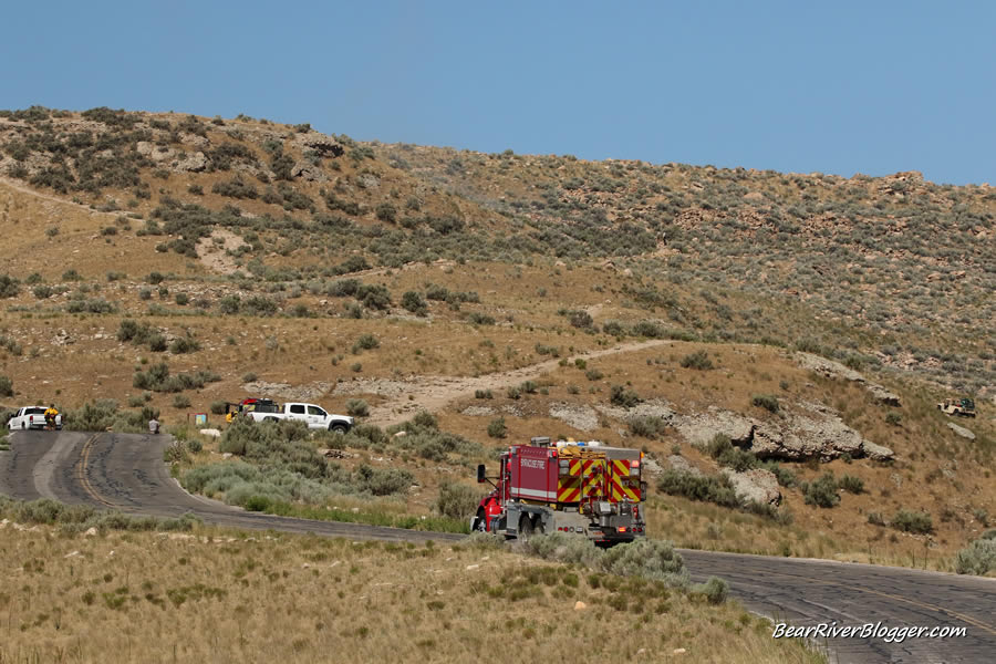 emergency crews respond to the fire today on antelope island