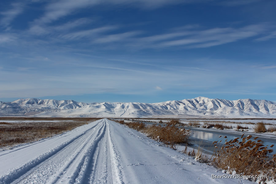 bear river migratory bird refuge auto tour route covered in snow