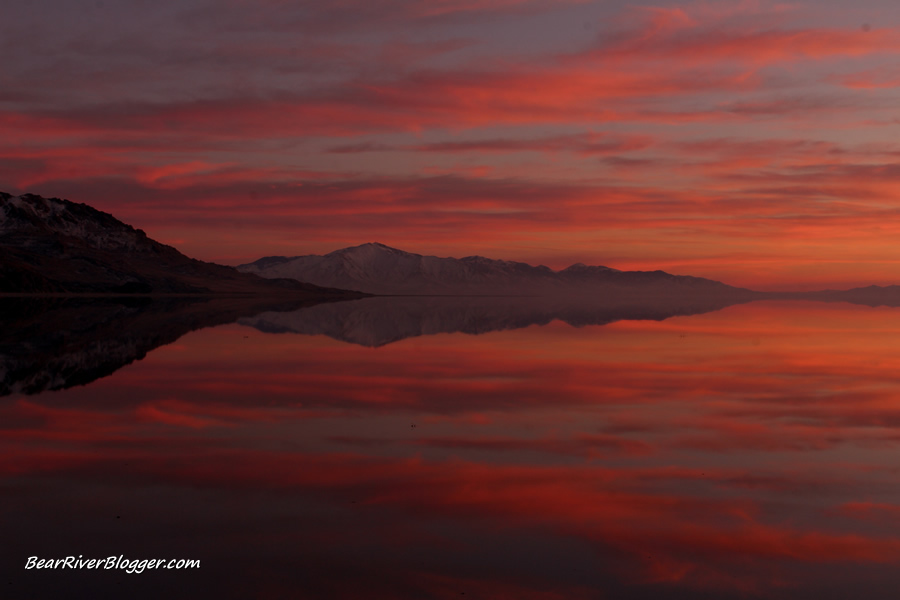 colorful sunset over the great salt lake