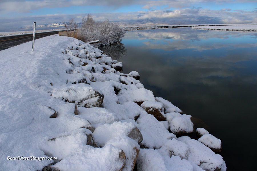 snow covered rocks on the bear river