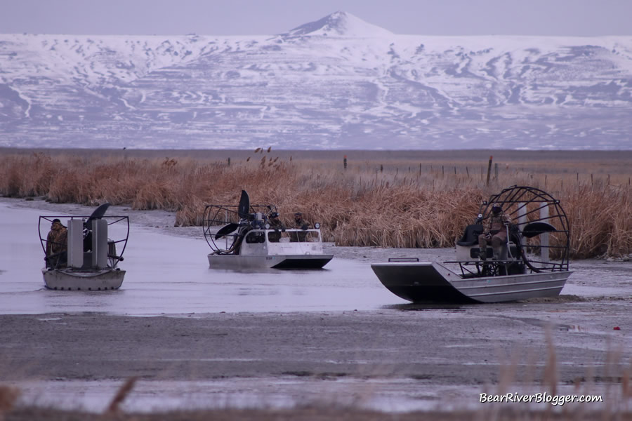 volunteers from the Utah Airboat Association carrying volunteers to the goose nesting platforms