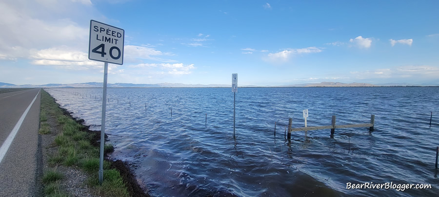 The Bear River flooding along Forest Street on the Bear River Migratory Bird Refuge