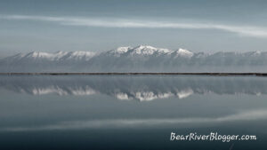 a mountain reflection on the bear river migratory bird refuge