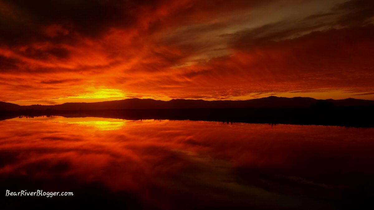 A brilliantly colored sunset on the Bear River Migratory Bird Refuge.