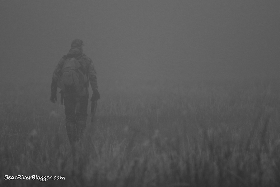 duck hunter in the fog on the Bear River Migratory Bird Refuge