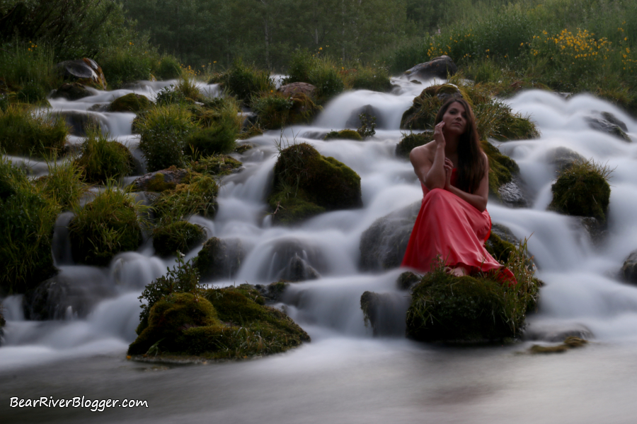 portrait photography session on a waterfall
